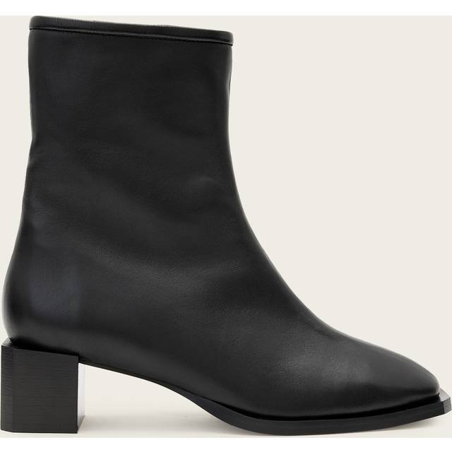 AllSaints Avril Leather Block Heel Ankle Boots, Black