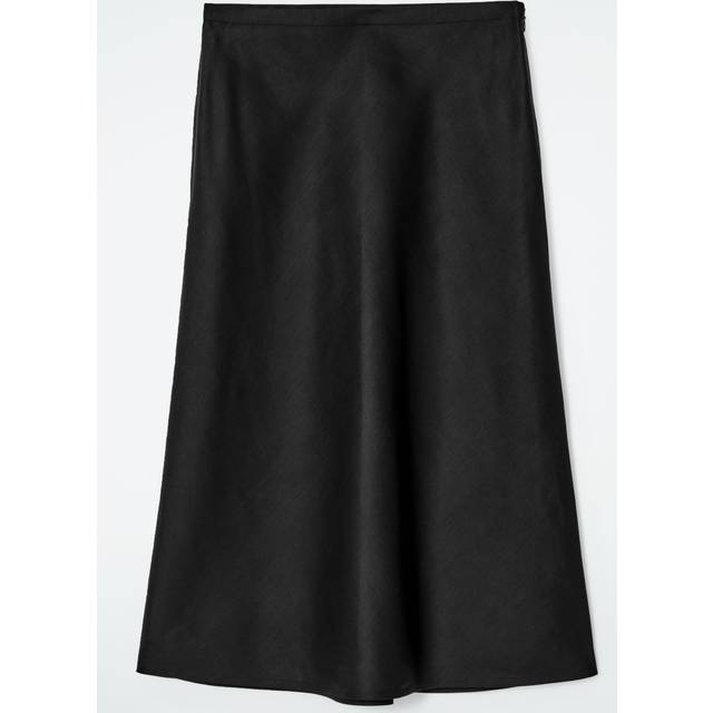 Linen-Blend Midi Column Skirt - Black - 34