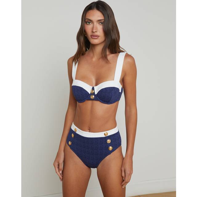 L'AGENCE Alexandria Bikini Top In Marine/White/Gold Buttons