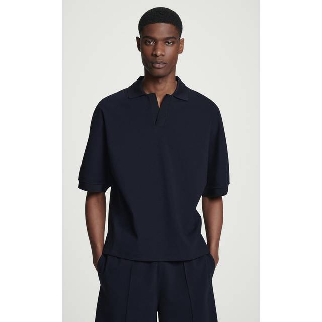 Open-Collar Mercerised-Jersey Polo Shirt in Navy - XL