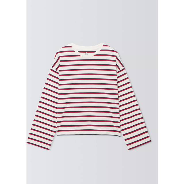 John Lewis ANYDAY Striped Cotton Long Sleeve Oversized T-Shirt, Ecru/Blue/Khaki
