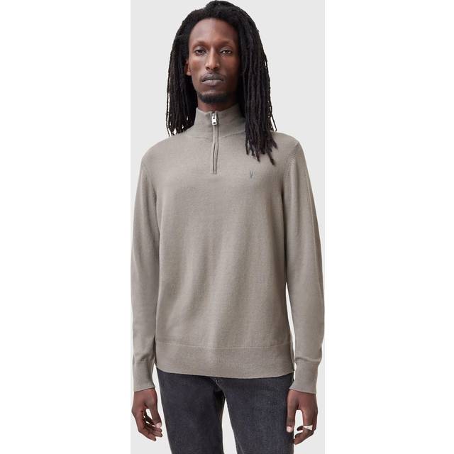 AllSaints Kilburn Funnel Neck Zip Knitted Jumper - Brown, Brown, Size 2Xl, Men - 2XL