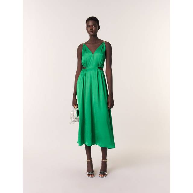 Robe Longue Satinée - Vert - Maje -  Matière principale: 100% viscoseTressage: 53% coton, 24% fibres métallisées, 23% polyester - Prêt-à-porter > Robes > Robes longues