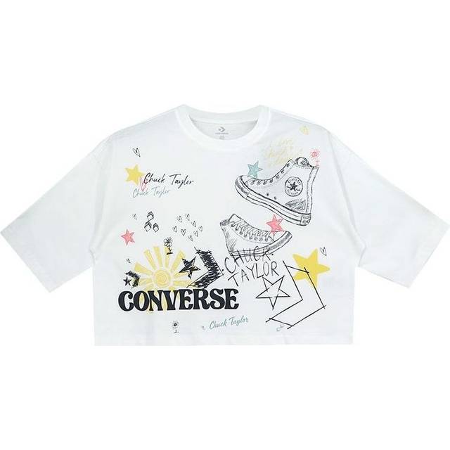 (WMNS) Converse NOTEBOOK DOODLE OS CROP Tee White OPTICAL White 10022825-A02 - XL