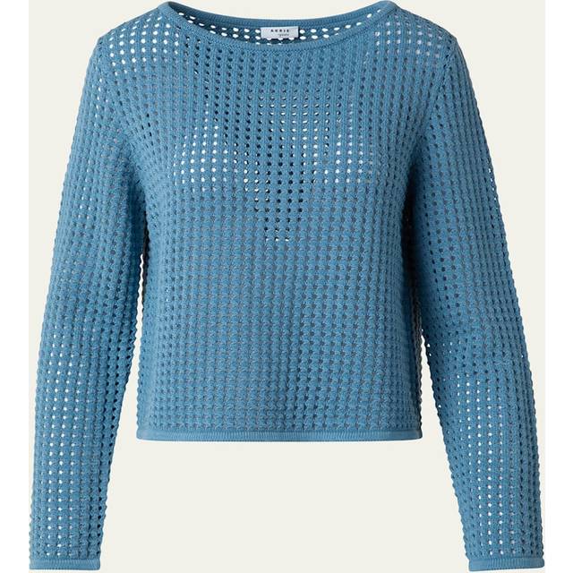 Chunky Cotton Mesh Boatneck Sweater - MEDIUM BLUE - 12