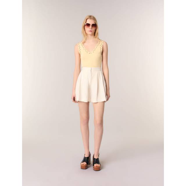 Short Fluide - Blanc - Maje -  Matière principale: 68% viscose, 32% linDoublure: 100% cotonDoublure poches: 100% coton - Prêt-à-porter > Bas > Shorts