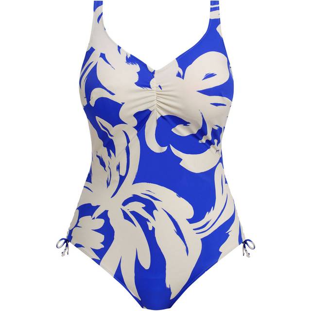Fantasie Rabida Underwired V-neck Swimsuit With Adjustable Leg - Blue/white, Blue, Size 34D, Women