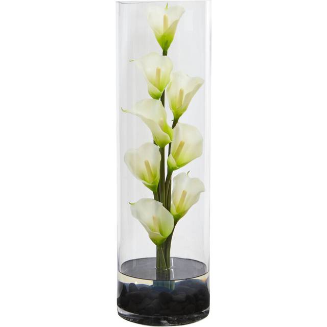 Nearly Natural 20    Calla Lily Artificial Arrangement in Cylinder Glass Vase, Cream