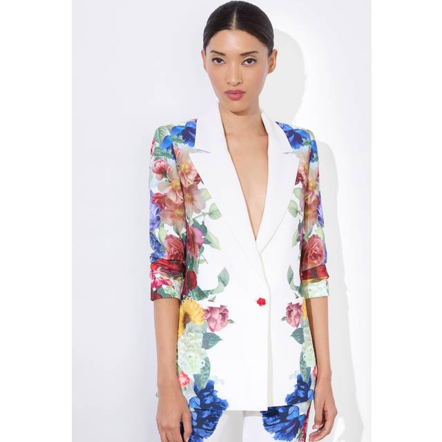 Denny Notch-Collar Boyfriend Blazer - GARDEN BRUNCH OFF WHITE - 8