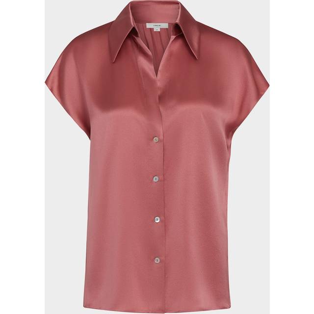 Cap-Sleeve Ruched-Back Silk Blouse - PEONY WOOD - X-Small