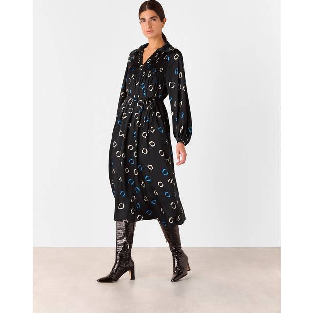 Whistles Scattered Hoops Midi Dress, Black/Multi