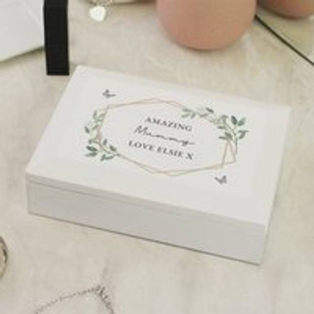 Personalised Butterfly Wooden Jewellery Box - White