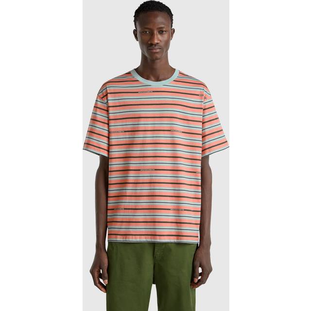 Benetton, Oversized Striped T-shirt, size L, Gray, Men