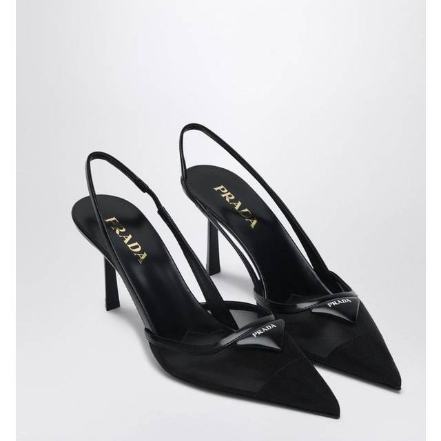 Prada Women's Mesh Slingback Pumps in Black | Size 38 | 1I891NF075099 Color F0002 (38)