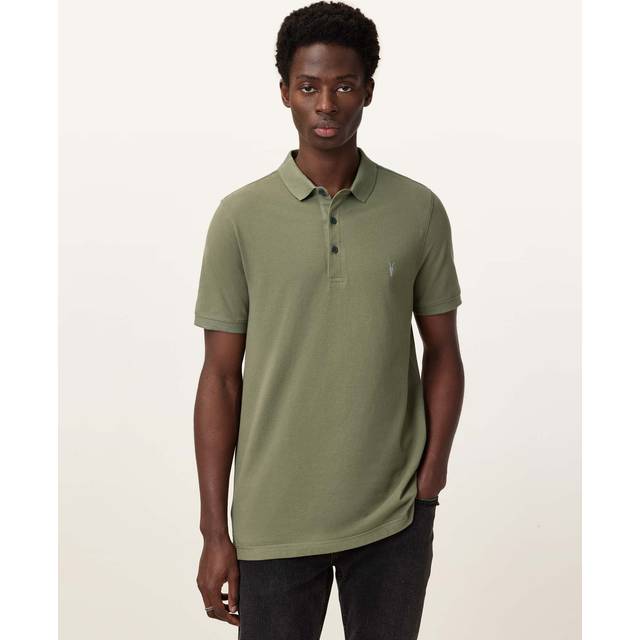 AllSaints Reform Cotton Slim Fit Short Sleeve Polo Shirt, Mid Green