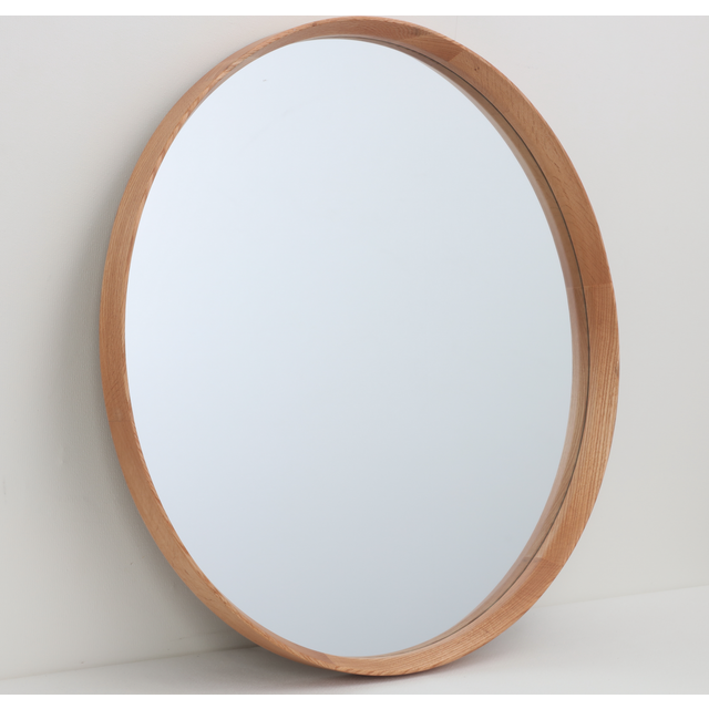 Elements Round Framed Wall Mirror - Light Oak