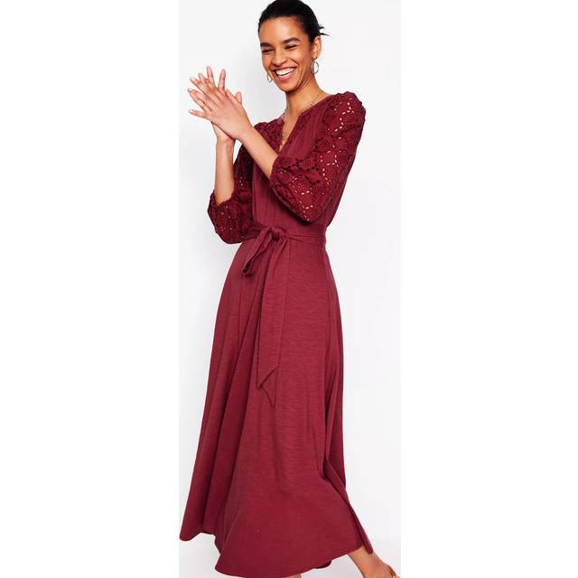 Boden Eden Broderie Jersey Dress, Garnet Red