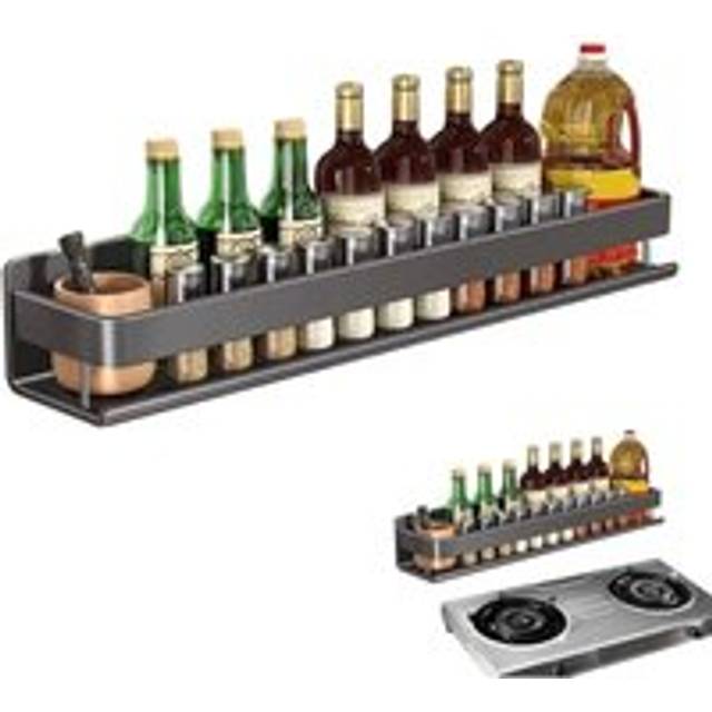 Tonchean - Wall Mounted Spice Rack Kitchen Spice Shelf 50CM Aluminum Organizer Holder, Black