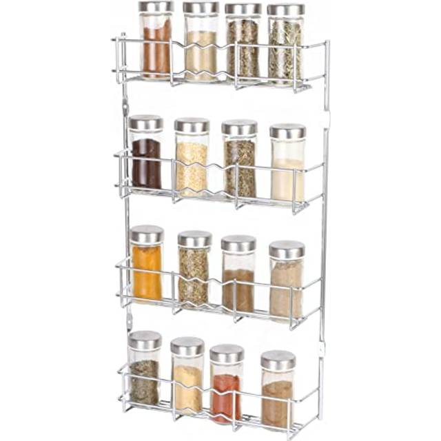 (Tier 4) Buckingham Spice Rack Chrome Wall Mounted Back of Cupboard Door Organiser Premium Quality Heavy Gauge Storage 28 cm