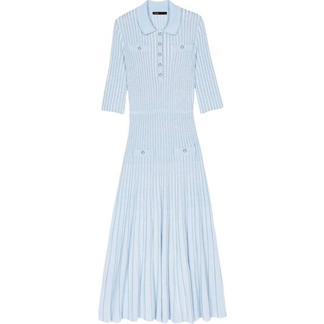 Robe Midi En Maille Côtelée - Bleu - Maje -  Haut: 52% viscose, 42% polyamide, 4% polyester, 2% fibres métalliséesBas: 47% viscose, 39% polyamide, 9% polyester, 5% fibres métalliséesCol: 66% viscose, 34% - Prêt-à-porter > Robes > Robes longues