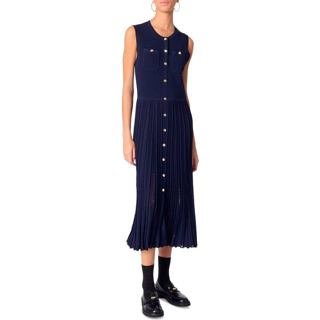 Cable Knit Pleated Dress - NAVY - Maje’s story begins in France in 1998, when Judith Milgrom was inspired by the cosmopolitan Parisian woman to create a brand that celebrates her trend-driven style. Offering collections ranging from ready-to-wear clothing to bags and accessories, each design is enlivened by sharp details to achieve the brand’s signature glamourous, yet bold and understated look.