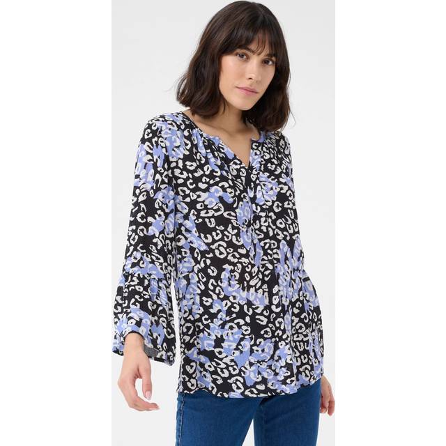 KAFFE Lea Animal Print Top, Blue/Multi