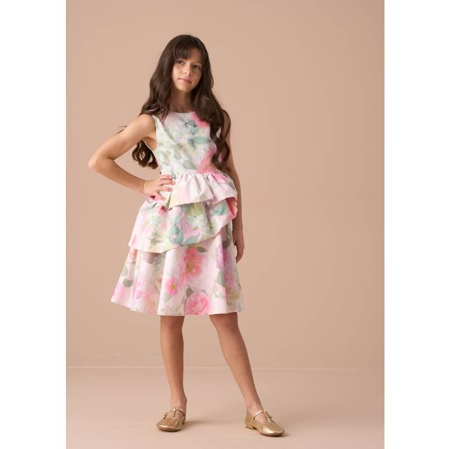 Girls Pink Floral Peplum Dress | Angel & Rocket / 4 yrs