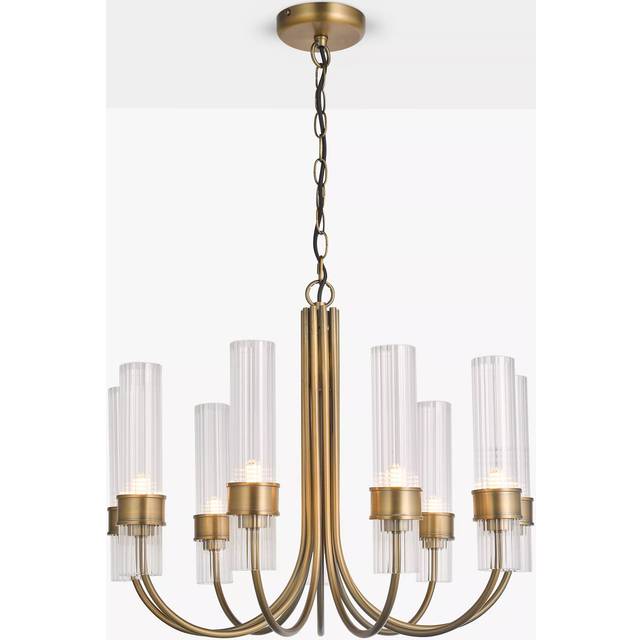 John Lewis Fluted Glass 9 Arm Ceiling Light Chandelier, Brass