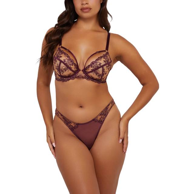 Playful Promises Cassia Wine Custom Embroidery Bra In Red - 40FF