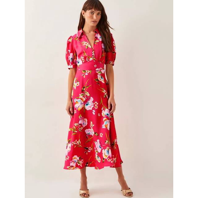 Monsoon Meredith Floral Shirt Dress, Mid Red