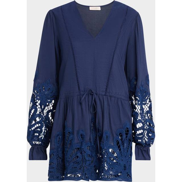 Ingrid Long-Sleeve Lace-Trim Mini Dress - SPRING NAVY EYELET - XX-Small