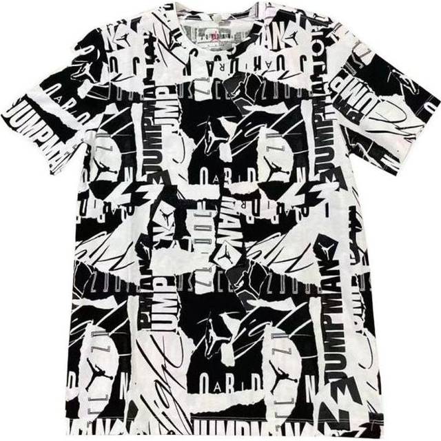 Men's Air Jordan Graffiti Full Print Pullover Round Neck Short Sleeve Black White T-Shirt DA9878-010 - Default Colorway - L