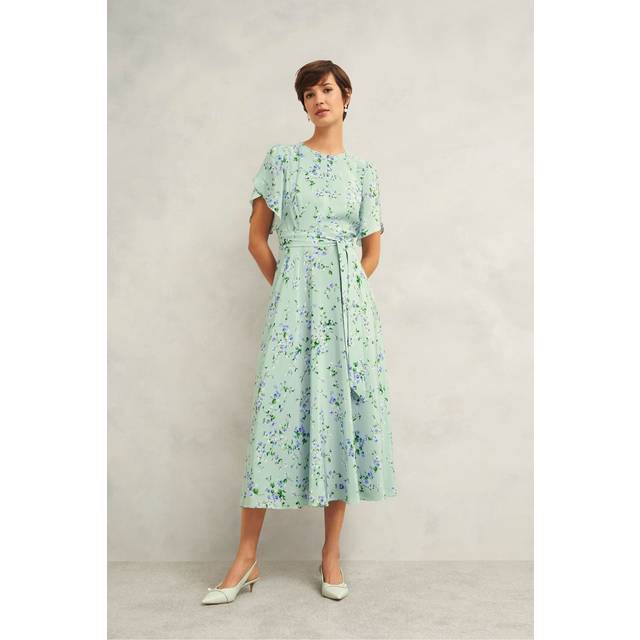 Hobbs Sophia Floral Pure Silk Dress, Green/Multi