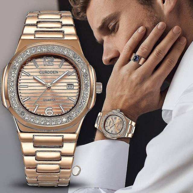 Men's Nautilus Fully Rhinestone Watches Quartz Lced Out Gold Diamond Wristwatch