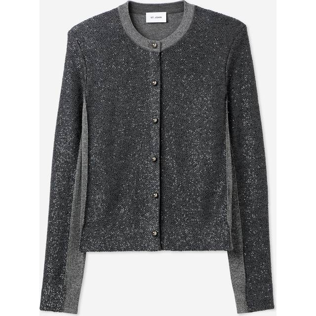Sequin-Front Metallic Knit Cardigan - Gray - Medium