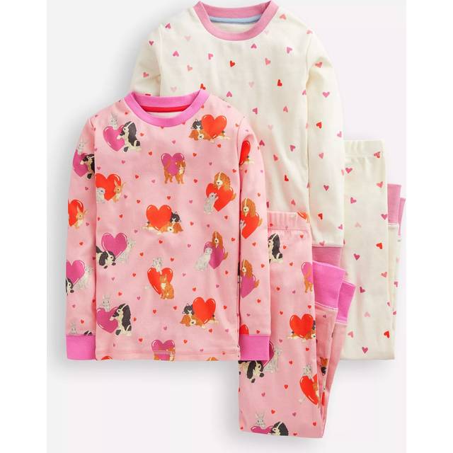 Mini Boden Kids' Cotton Pyjama Sets, Pack of 2, Pink Valentines