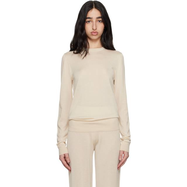 TOTEME Off-White Fine Crew-Neck Knit Sweater - ECRU 116 - S