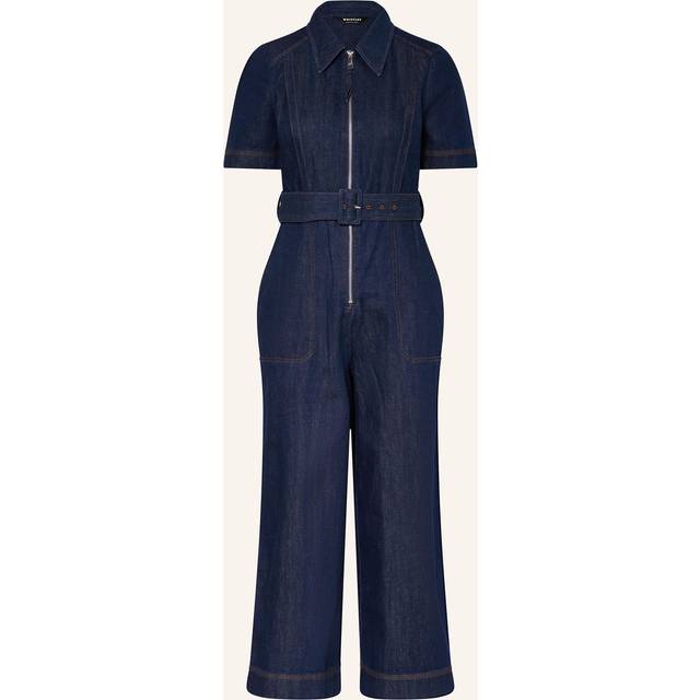 Whistles Denim Pintuck Belted Jumpsuit, Dark Blue