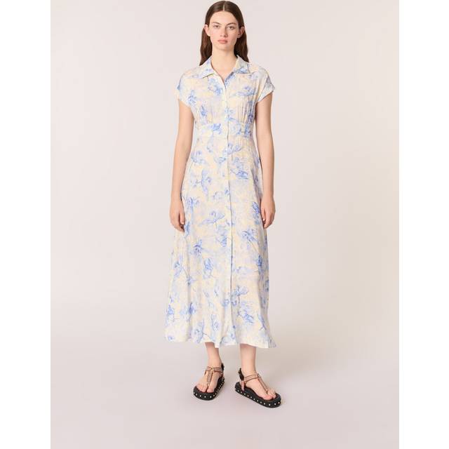 Robe Longue Imprimée - Imprime Fleur Bleue Fond Ecru - Maje -  Matière principale: 100% viscoseBoutons: 100% nacre - Prêt-à-porter > Robes > Robes longues