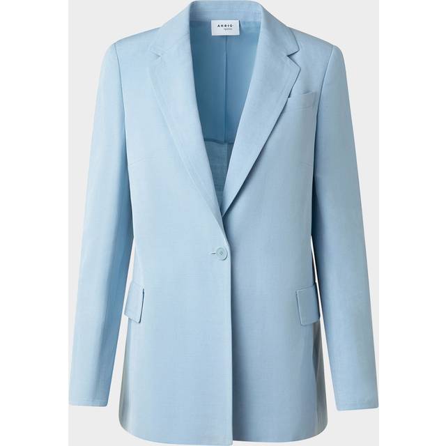 One-Button Linen Boyfriend Blazer - SKY - 12