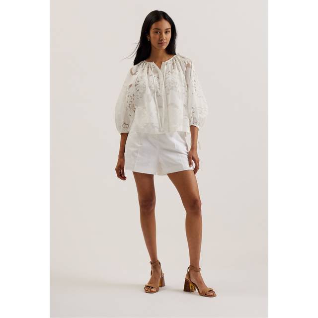 Ted Baker Bacina Lace Puff Sleeve Top, White