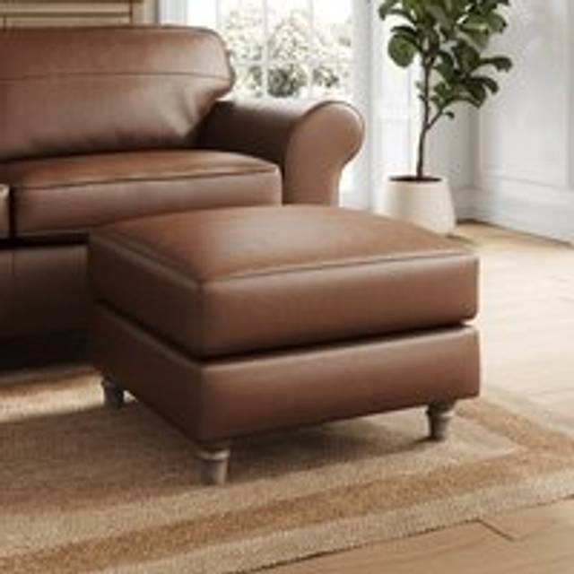 Flori Vintage Leather Footstool - Vintage Leather Brown