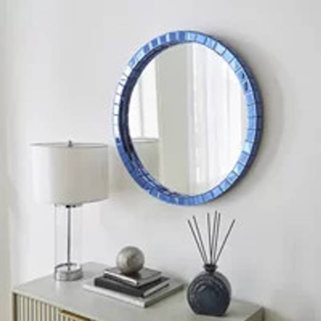 Mirrored Edge Round Wall Mirror - Blue