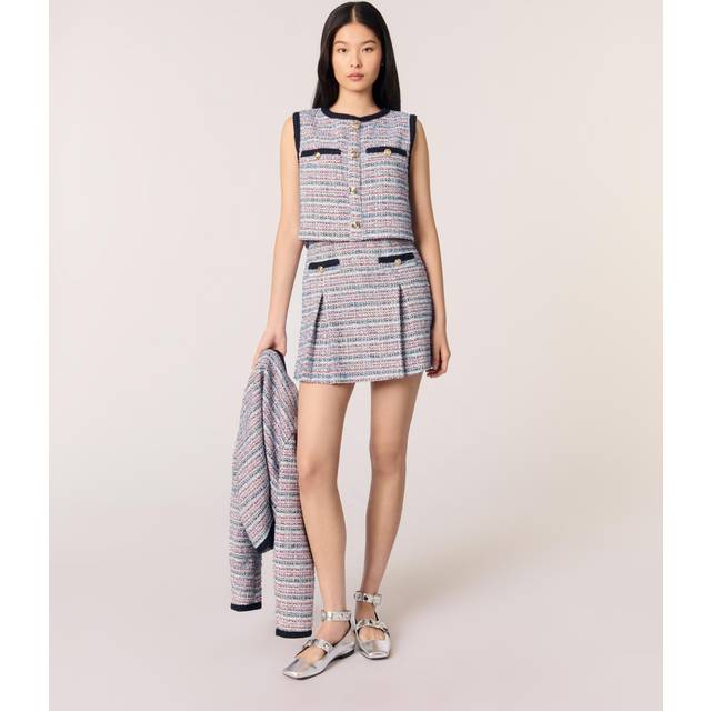 Hybrid Tweed Mini Dress - BLUE / RED - Maje’s story begins in France in 1998, when Judith Milgrom was inspired by the cosmopolitan Parisian woman to create a brand that celebrates her trend-driven style. Offering collections ranging from ready-to-wear clothing to bags and accessories, each design is enlivened by sharp details to achieve the brand’s signature glamourous, yet bold and understated look.