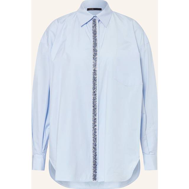 Chemise En Popeline Avec Strass - Bleu - Maje -  Tissu principal: 100% cotonGalon: 100% polyester - Prêt-à-porter > Hauts > Chemises