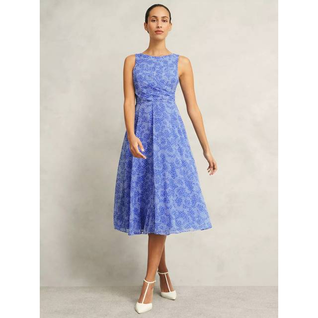 Hobbs Jess Sleeveless Flared Dress, Blue/Multi