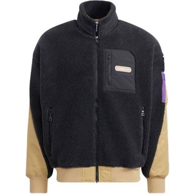 Men's adidas originals Mr Sherpa Jkt Suede Splicing Stand Collar Logo Sports Jacket Black HC0374 - Default Color