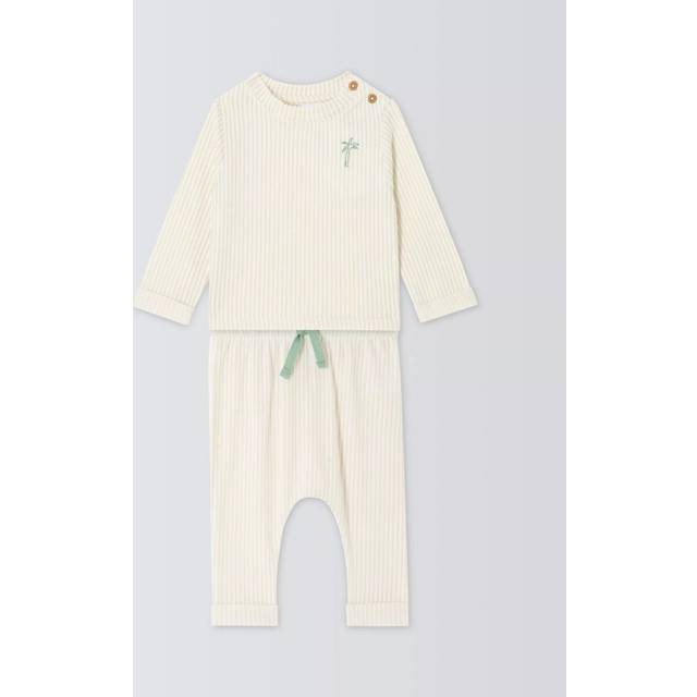 John Lewis Baby Cotton Jersey Seersucker Pyjama Set, Oatmeal