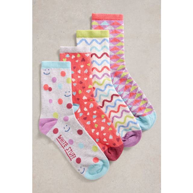 White Stuff Hotchpotch Ankle Socks, Pack of 4, Pink/Multi