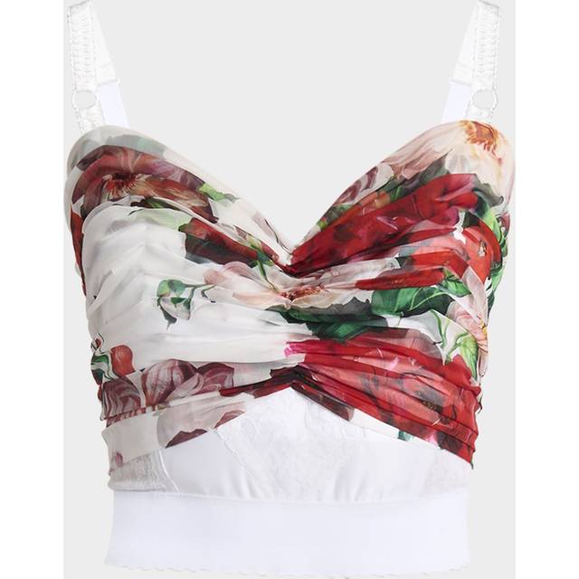 Bouquet Rose Chiffon Ruched Crop Tank Top - WHTPRTFLOW - 46 IT (10 US)